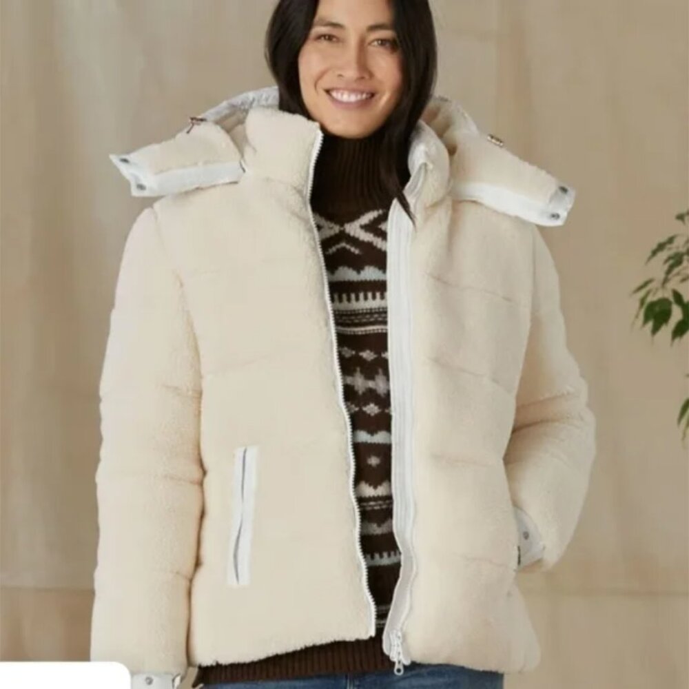 NWT Save the Duck Bertha Fleece Puffer Coat Cream Off White Women's Large